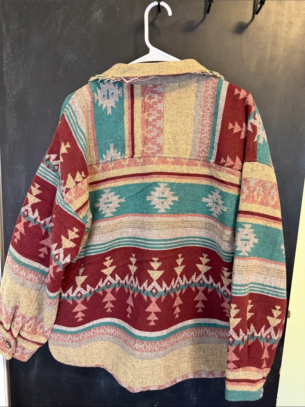 New In Aztec Native Flannel Shirt Shacket Western Blanket Jacket Raw Edge L - Picture 6 of 9